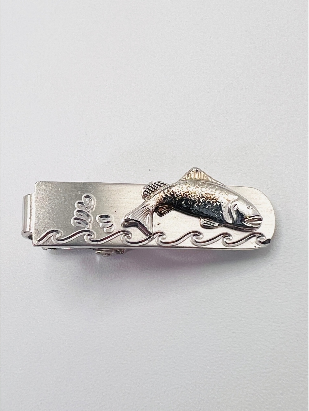 Vintage Anson PAT PEND Jumping Fish Tie Clip Silver Tone Fishing Angler